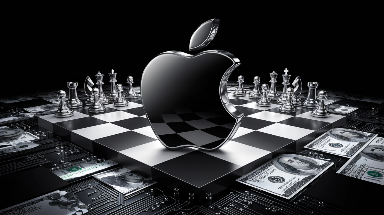 Apple logo comme arme stratégique sur un échiquier d'affaires