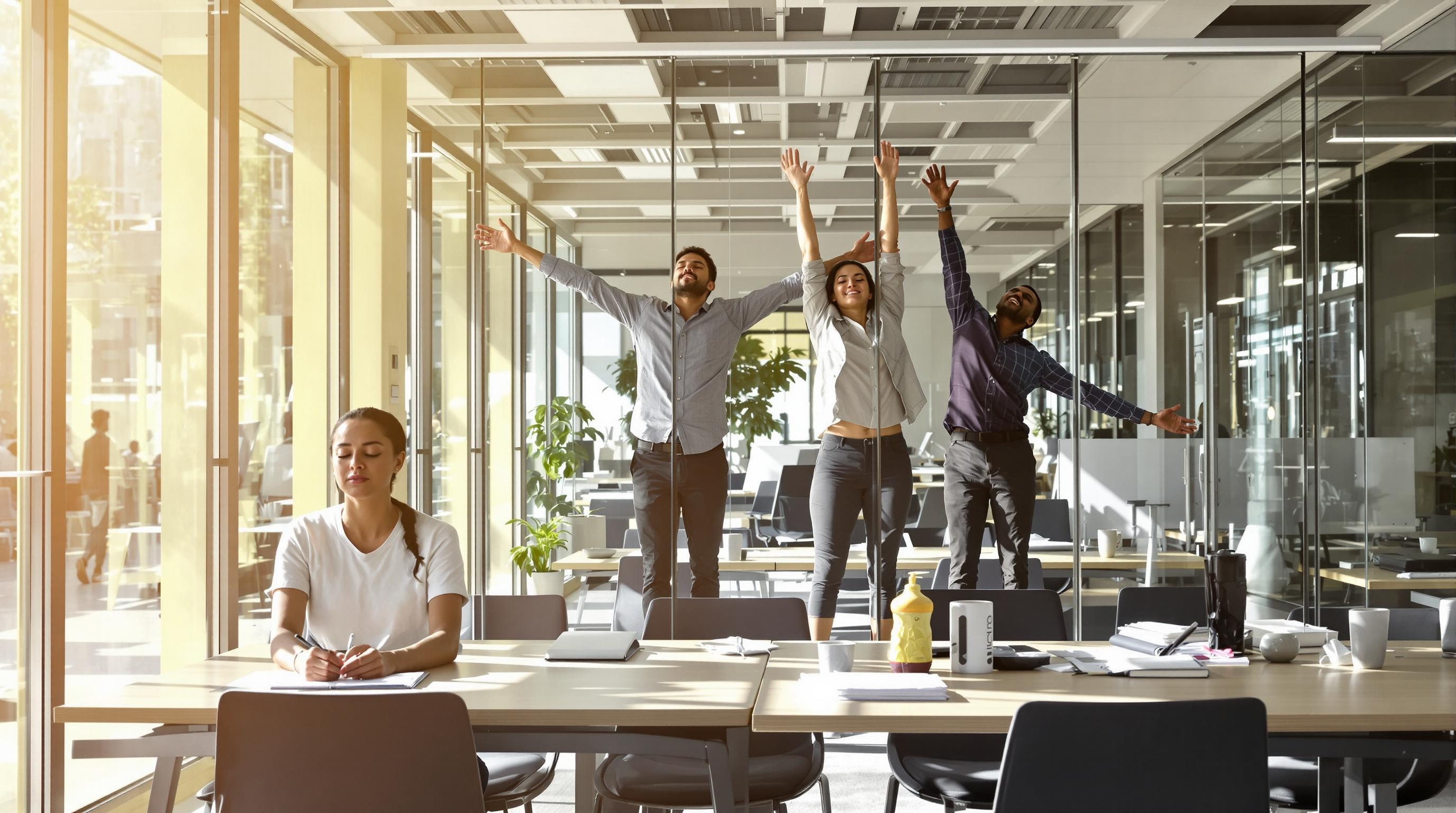 Collaboration dynamique de pauses express dans un bureau moderne