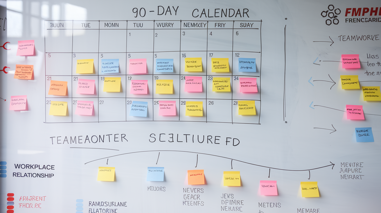 calendrier 90 jours annoté avec milestones