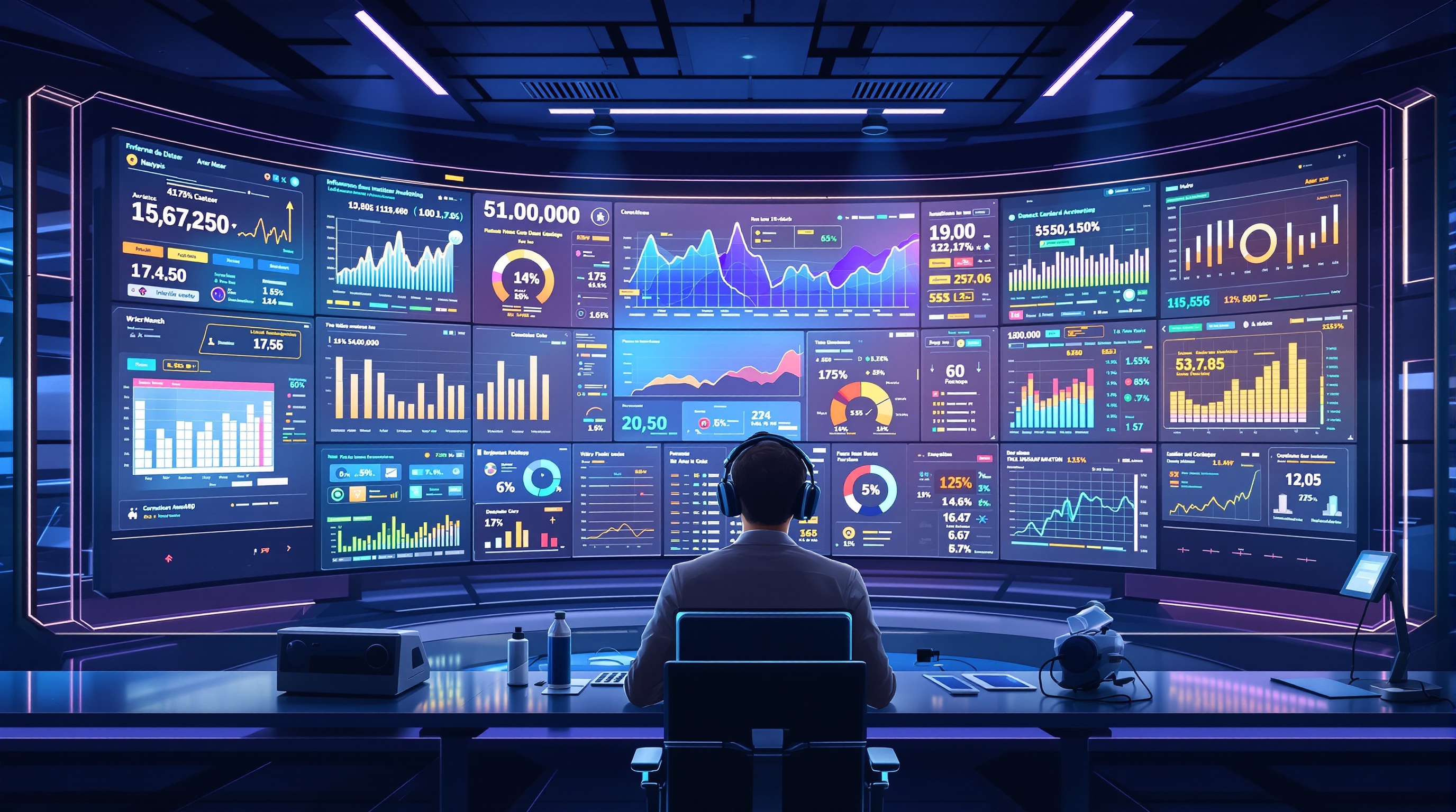 Illustration centre de commandement marketing data-driven