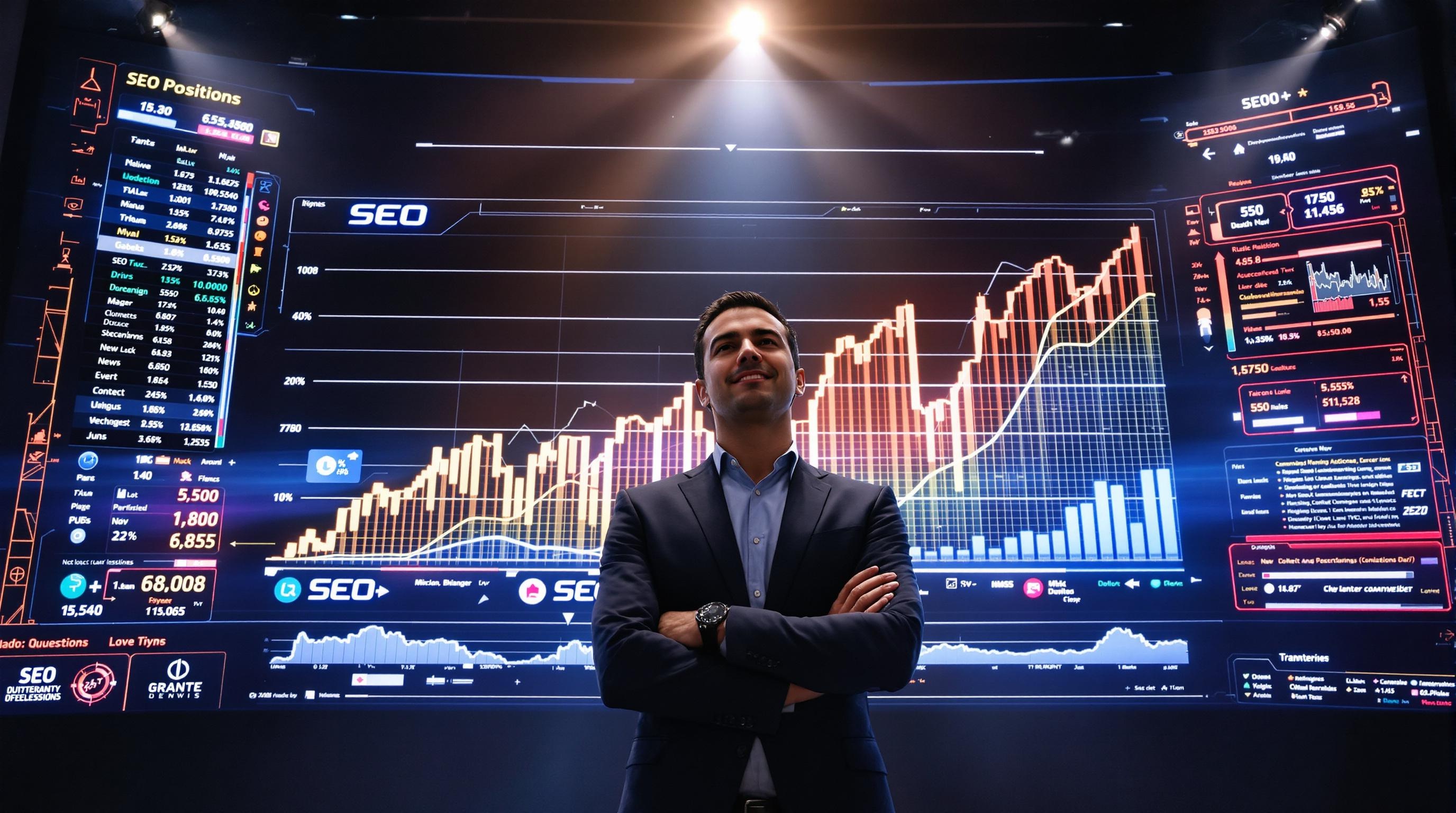 Un dirigeant déterminé devant un écran SEO