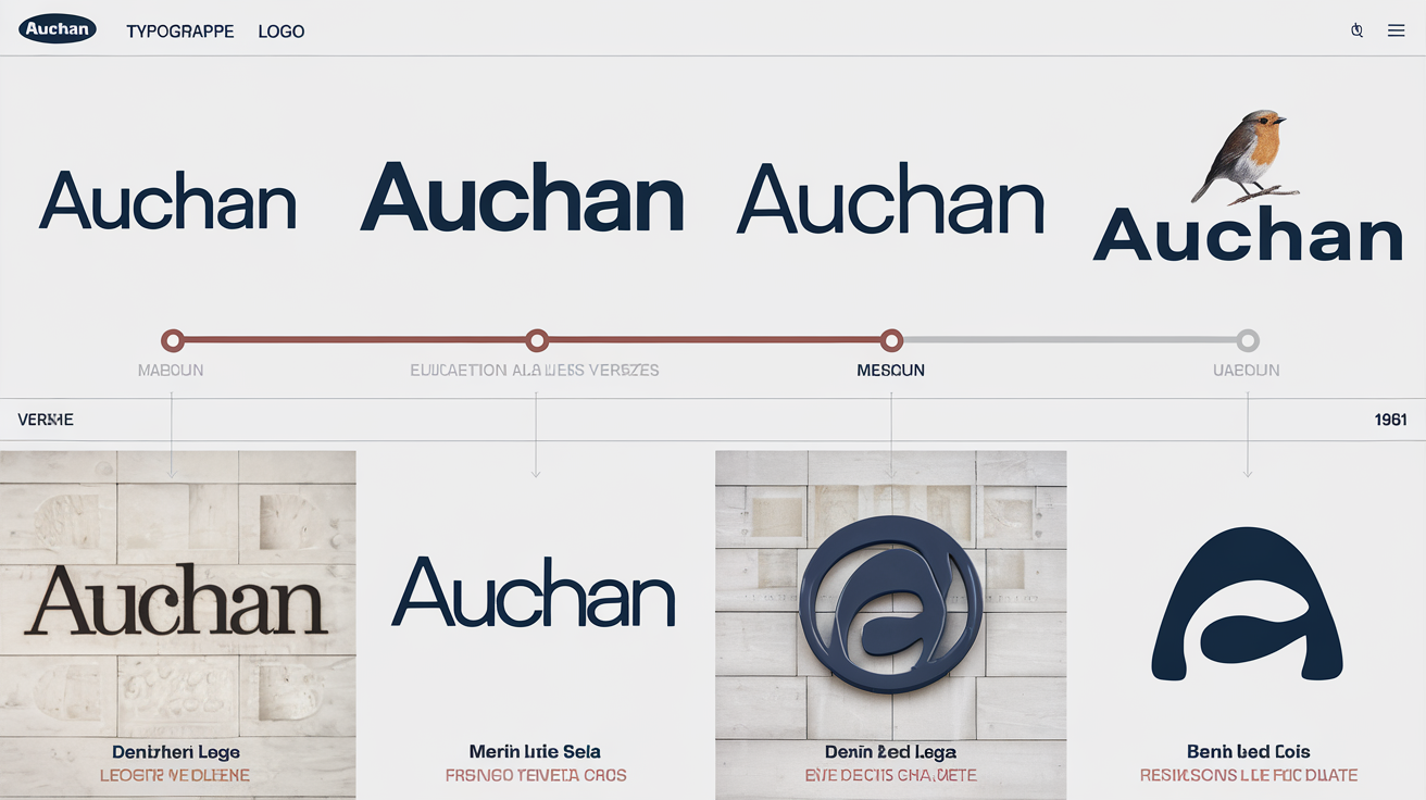 Évolution du logo Auchan, du typographique au rouge-gorge