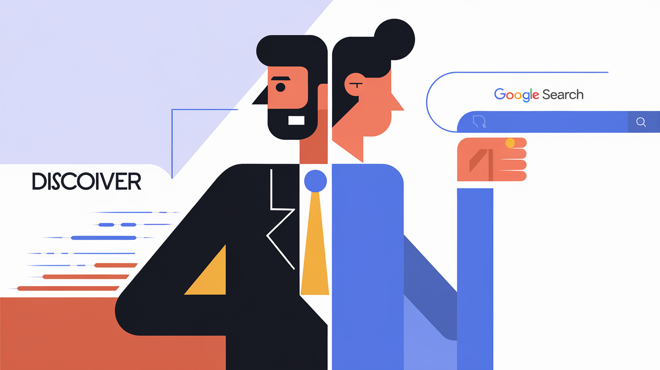 Illustration comparant Google Discover et la recherche Google