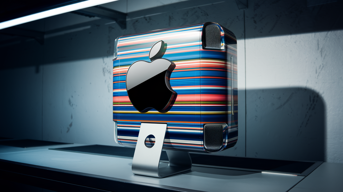 Logo Apple monochrome sur iMac G3 coloré