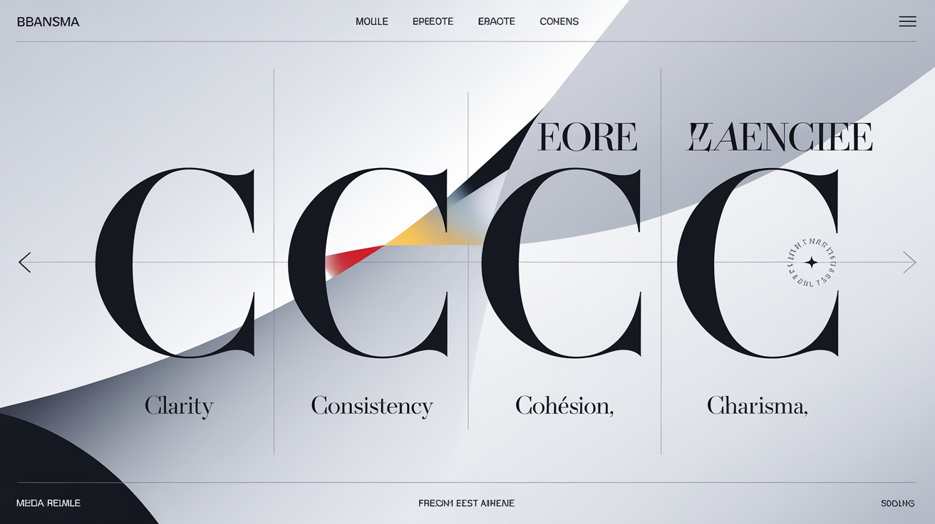 Schéma des 4C du branding : Clarté, Cohérence, Constante, Charisme