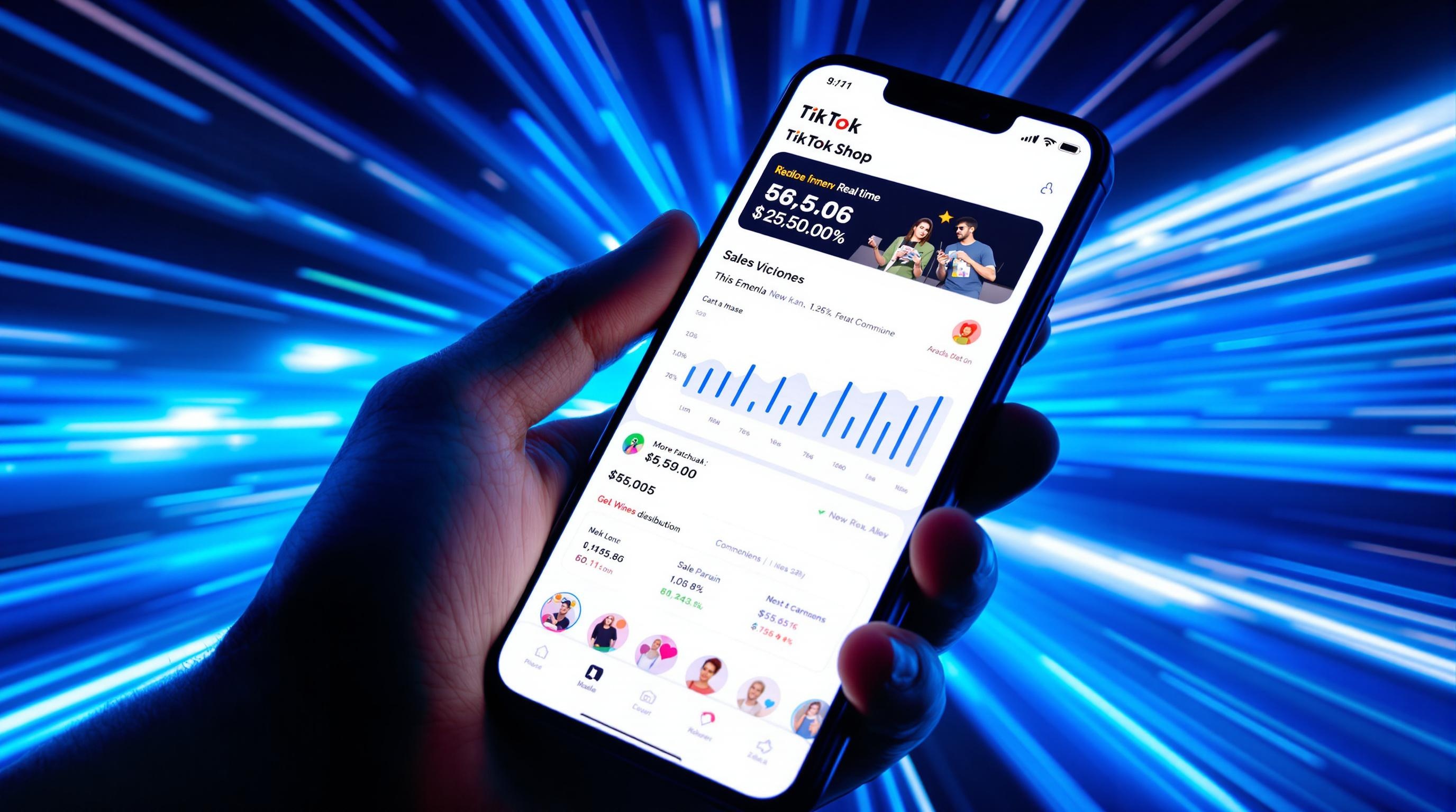 Smartphone affichant TikTok Shop avec des ventes en temps réel