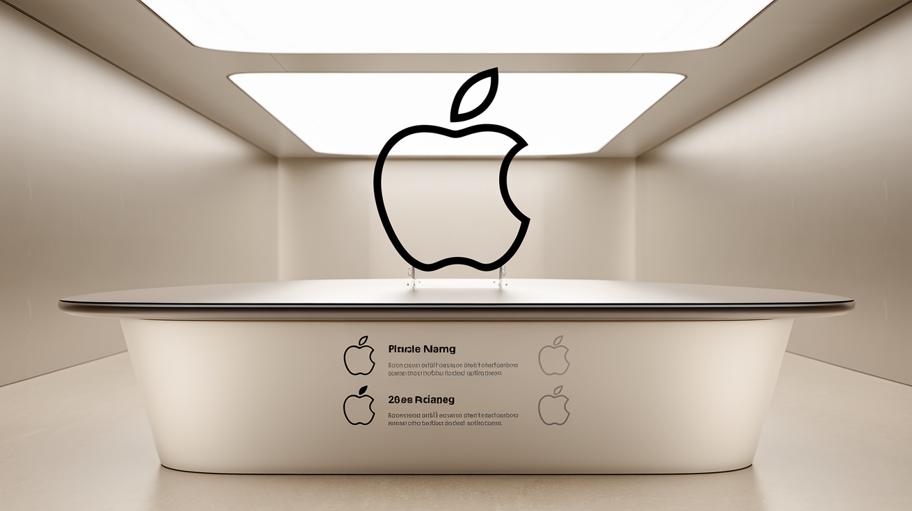 Pomme stylisée et points clés branding minimaliste